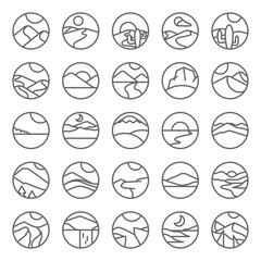 vector landscape view line icons set