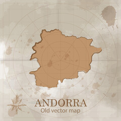 Map of Andorra in the old style, brown graphics in retro fantasy style	