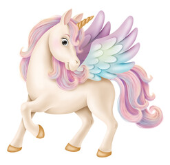 Obraz na płótnie Canvas Cute unicorn with rainbow wings