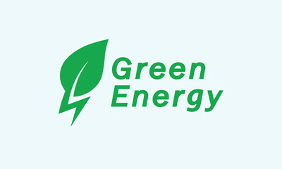 Green energy concept vector with thunder and leaf combination. Illustration eco power energy. Ways of clean power generation.