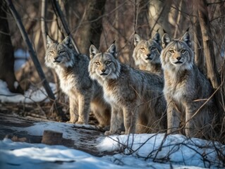 Group of Canada Lynx in natural habitat (generative AI)