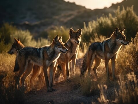 Group of Coyote in natural habitat (generative AI)