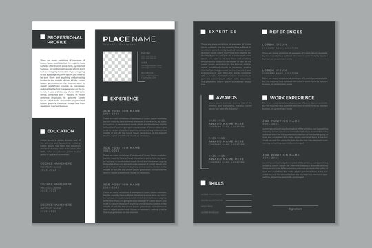 Professional modern and clean double pages resume template, CV layout design with mockup 