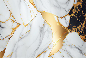 Texture of natural marble stone; white stone with golden patterns as an adorable and excellent backdrop or wall decor. AI generated.