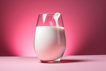 Glass of Milk on Pink Background