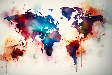 Fototapeta na wymiar Artistic Atlas Of The World Is A Colorful And Abstract Map Illustration Created Using Artificial Intelligence Continents And Countries Are Presented In A Unique Art Style, Including Ink Splatter