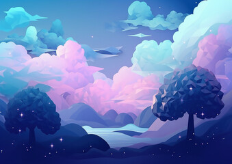 夏の青空と星のファンタジー雲背景 ,Generative AI