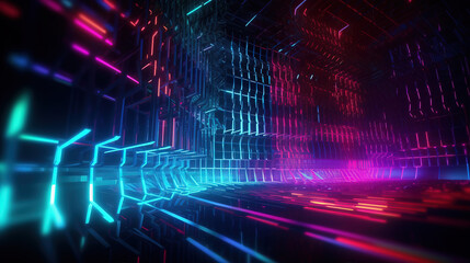 Background of technology neon light scene,created with Generative AI tecnology.