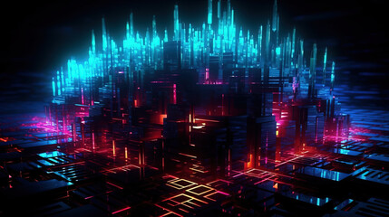Obraz na płótnie Canvas Background of technology neon light scene,created with Generative AI tecnology.