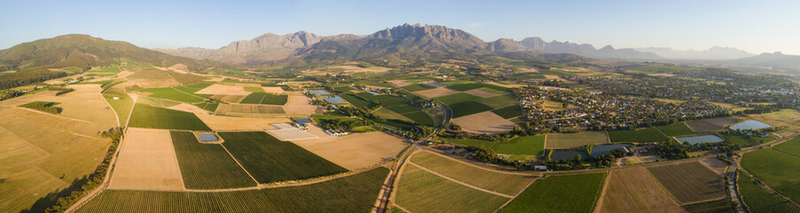 Scenic photo over vineyards in the Western Cape of South Africa, showcasing the huge wine industry...