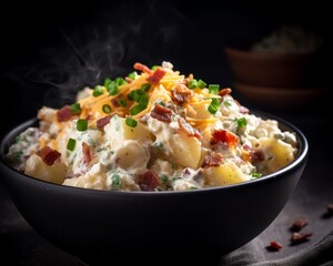 potato salad with diced cheese and crispy bacon bits