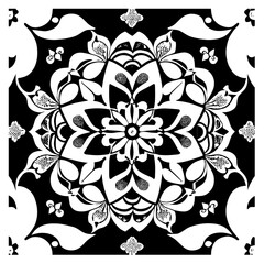 Floral Mandala Pattern Vector Black and White Design