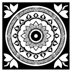 Floral Mandala Pattern Vector Black and White Design