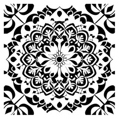 Floral Mandala Pattern Vector Black and White Design