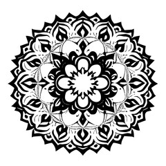 Floral Mandala Pattern Vector Black and White Design
