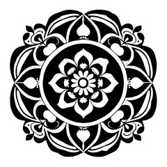 Floral Mandala Pattern Vector Black and White Design