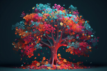 colorful abstract tree with flowers