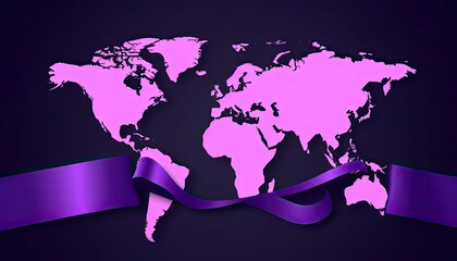 purple ribbon, alzheimer's day, dementia, epilepsy, brain diseases, world map, generative AI