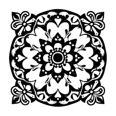 Floral Mandala Pattern Vector Black and White Design