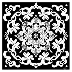 Floral Mandala Pattern Vector Black and White Design