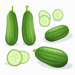 A set of fresh and colorful cucumber illustrations perfect for your healthy eating projects.