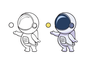 Coloring page for book. Cartoon outline drawing of astronaut. Printable art education colouring template. Vector activity drawing worksheet with cute space cosmonaut.
