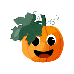 Cartoon Pumpkin with face. Squash vector illustration. Cute Autumn Vegetable isolated on transparent background.
