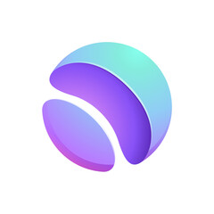 Sphere logo. Yin and yang in circle emblem. Vector tech colorful lilac gradient icon.