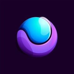 Sphere logo. Yin and yang in circle emblem. Vector tech colorful lilac gradient icon.
