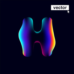 H letter logo with neon glitch. Multicolor gradient sign with double exposure and illusion effect.
