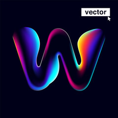 W letter logo with neon glitch. Multicolor gradient sign with double exposure and illusion effect.