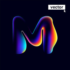 M letter logo with neon glitch. Multicolor gradient sign with double exposure and illusion effect.