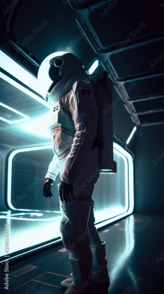 Aufkleber a man in a space suit standing in a tunnel. ai generative image.