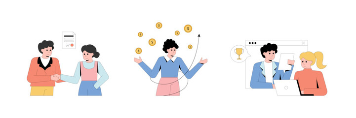 Group of successful entrepreneurs holding meetings with partners