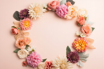 Fototapeta na wymiar Decorated Flower Wreath with Space for Personalized Message, Top-Down View