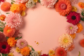 Fototapeta premium Decorated Flower Wreath with Space for Personalized Message, Top-Down View