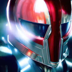 Superhero in full body armor, fantasy futuristic image of future soldier helm. Generative Ai.