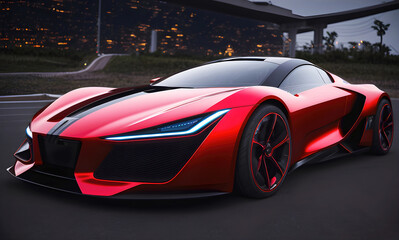 Fototapeta na wymiar Concept sports car futuristic design, fictional project of modern supercar illustration. Generative Ai.