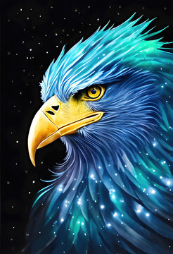 Eagle head isolated on black background, king eagle artictic illustration. Generative Ai.