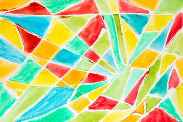 Fototapeta premium Watercolor colorful grid block pattern mosaic abstract background