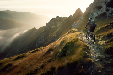 Fototapeta premium Mountainbiker im Gebirge (Generative KI )