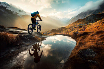 Fototapeta na wymiar Mountainbiker im Gebirge (Generative KI )