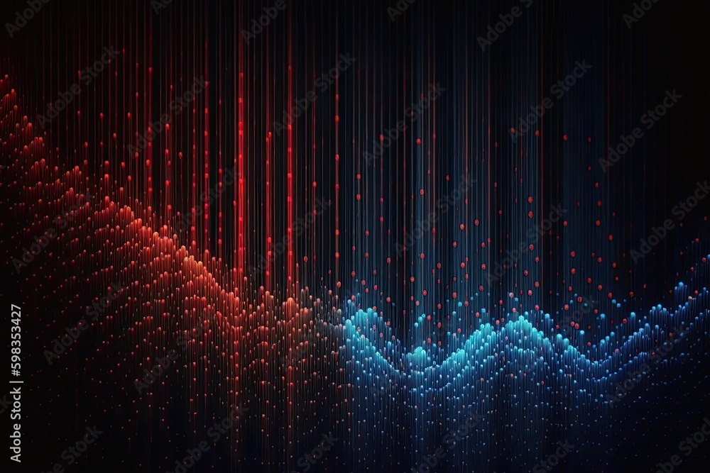 Aufkleber abstract blue or red dot moving and growing connecting neural network. technology background. digita