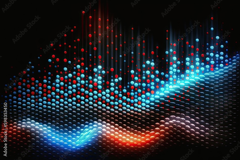 Aufkleber abstract blue or red dot moving and growing connecting neural network. technology background. digita