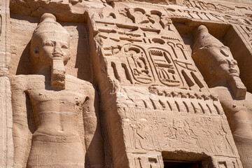 Statues of Ramses II at the entrance to the Abu Simbel temple in Egypt