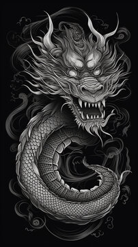 A tattoo with fine lines of a Chinese dragon. Generated by AI.