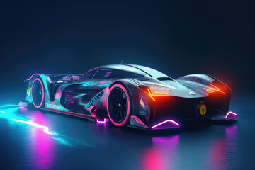 Futuristic Car with Neon Lights, Lighting, Laser, Made by AI, AI generated, Artificial intelligence	