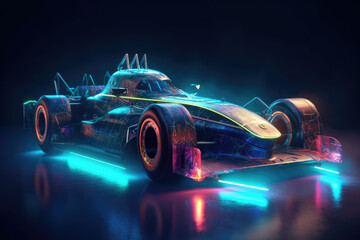 Futuristic Car with Neon Lights, Lighting, Laser, Made by AI, AI generated, Artificial intelligence	