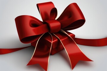 Red gift bow on white background with copy space