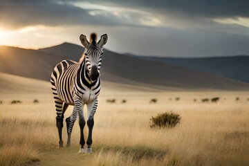 A stunning portrait of a zebra, showcasing its unique black and white striped coat in the scenic Serengeti National Park.Generated by AI